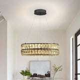 Modern Led Ring Chandelier - Dimmable Crystal Light Fixture for Living & Dining Room - Adjustable 15.7inch Black A122-B0D8358QHB