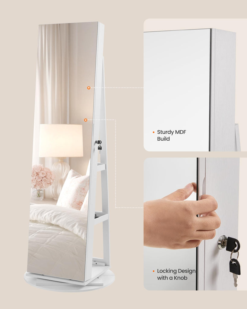 Standing Jewelry Armoire, Full Length Mirror with Storage