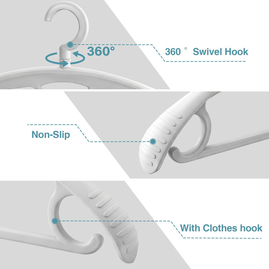 Plastic Clothes Hanger, Extra Thick Plastic Wide Shoulder Adult 360 Degrees Rotate Slip Resistant Standard Clothing