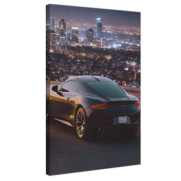Luxury Sports Car Canvas Poster - Night City Skyline Driving Artwork - Modern Automotive Photography Style Design