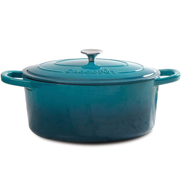Artisan 7-Quart Oval Enameled Cast Iron Dutch Oven - Teal Ombre, Durable Cookware for Slow Cooking, Roasting, Baking