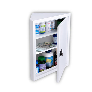 Wall Mount Medicine Cabinet, Locking Corner Cabinet with Code & Key Locks, First Aid Cabinet/Corner Storage