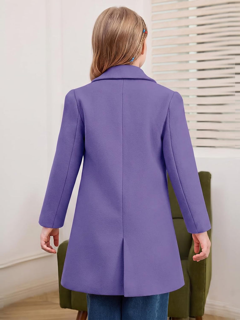 Girls Dress Coat Single-Button Lapel Long Jacket