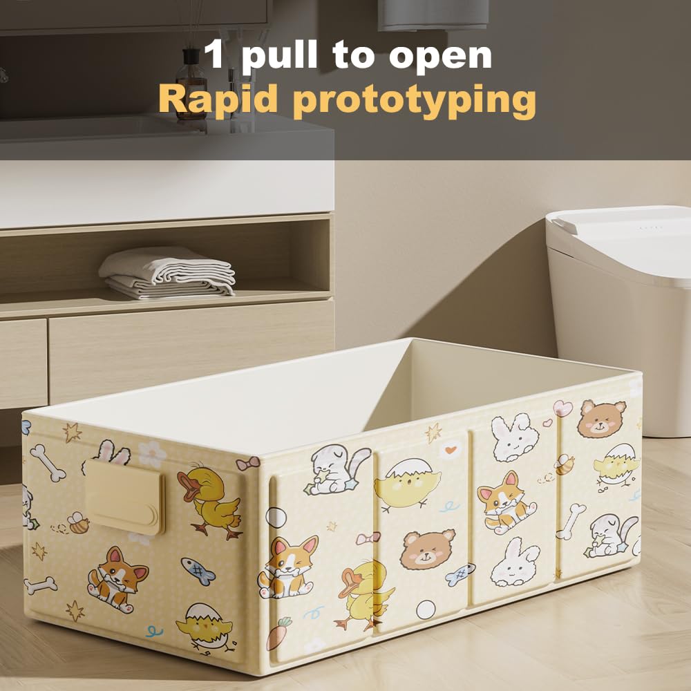 Foldable Baby Bathtub with Cute Animal Print, Portable Infant Bath Tub,31.5x17.7x9.8 Inch Expanded (Yellow)