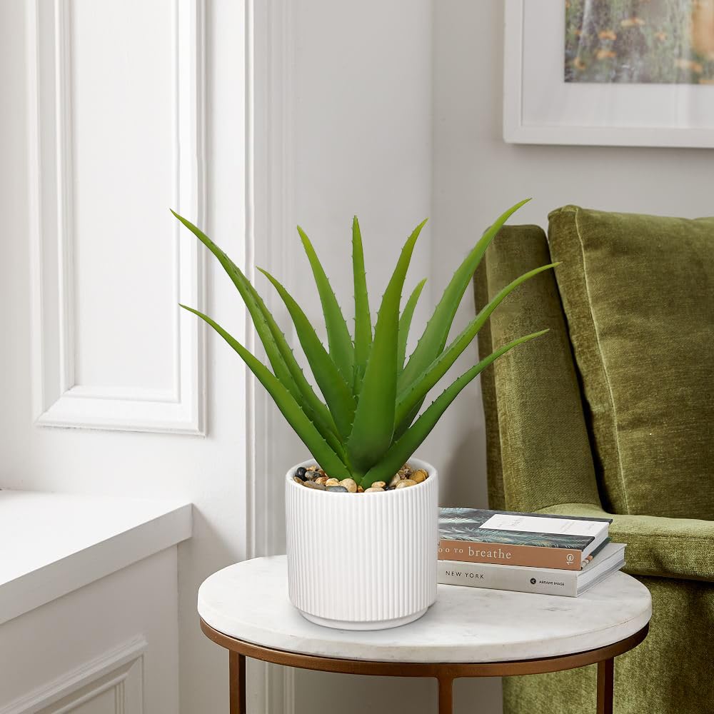 Artificial Succulent Aloe Plants 12 Inch Faux Succulents with Ceramic Pot Fake Aloe Potted Plant Indoor Bathroom