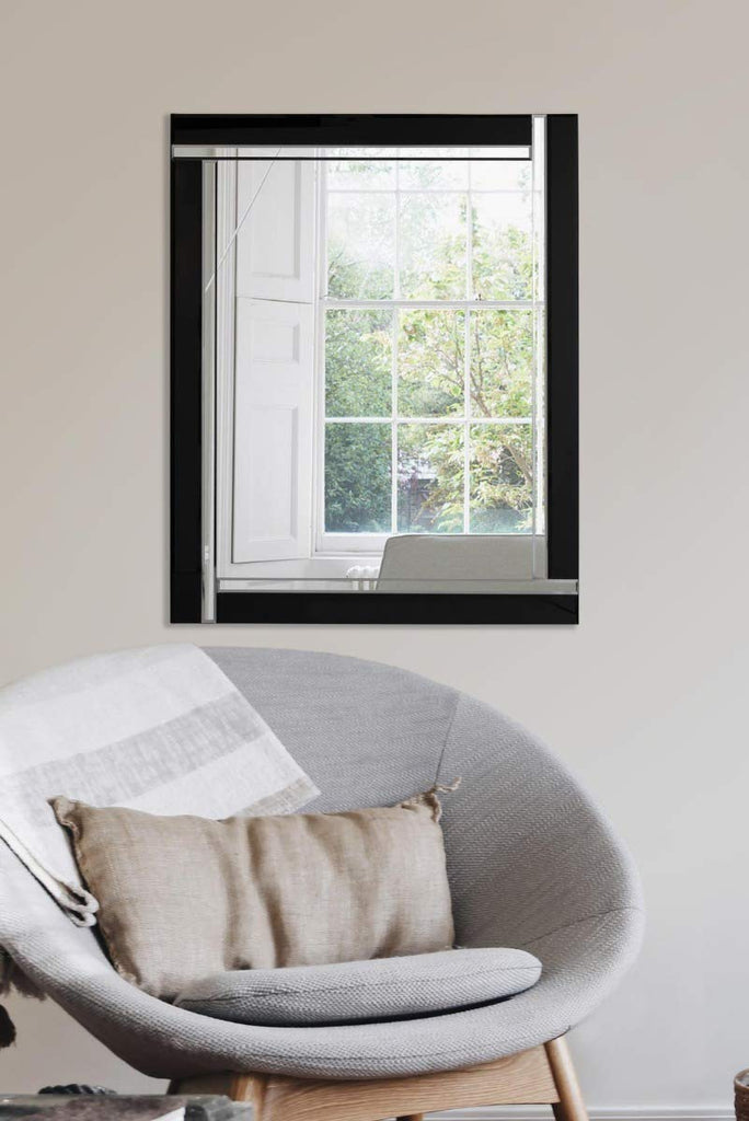 Large Aston Black Edge Venetian Style Wall Mirror 2ft3 x 1ft10 68cm x 56cm Frameless