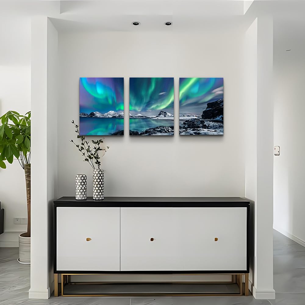Wall Art Wall Decor Office Decor Abstract Mountain Aurora Landscape Painting 3 Piece Scenic Framed Canvas Art Prints