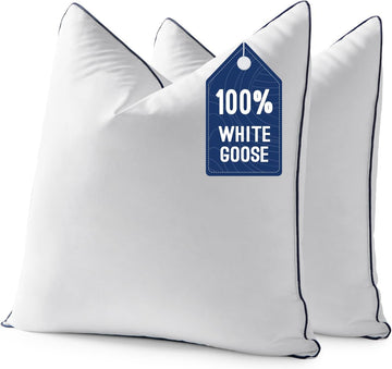 Goose Feather Down 18x18 Pillow Insert with 100% Down-Proof Cotton Cover, Soft Fluffy Decorative Pillow - Set of 2