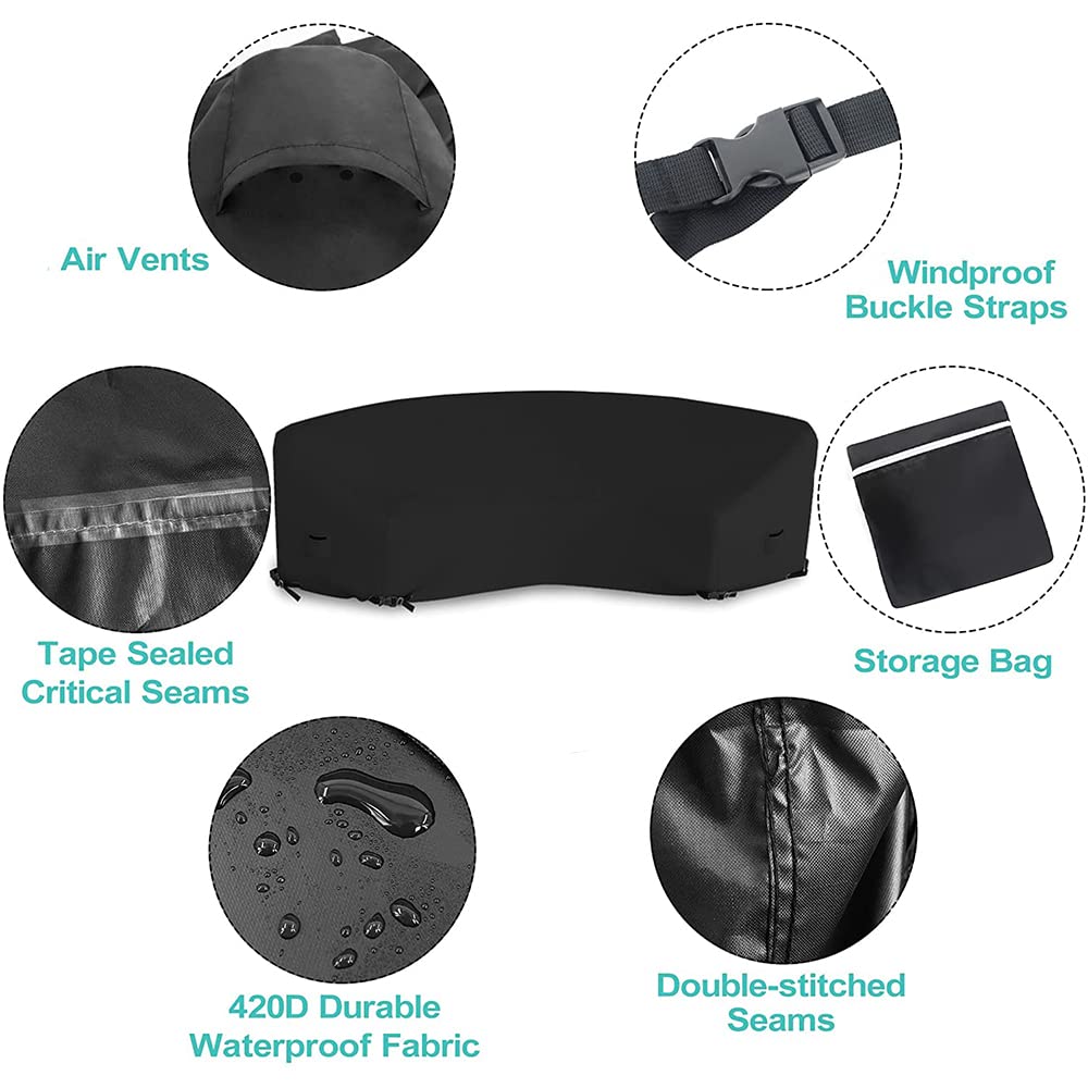 Patio Sectional Curved Sofa Protector Cover Waterproof Heavy Duty 420D Oxford Outdoor Sectional Curved Couch Sofa