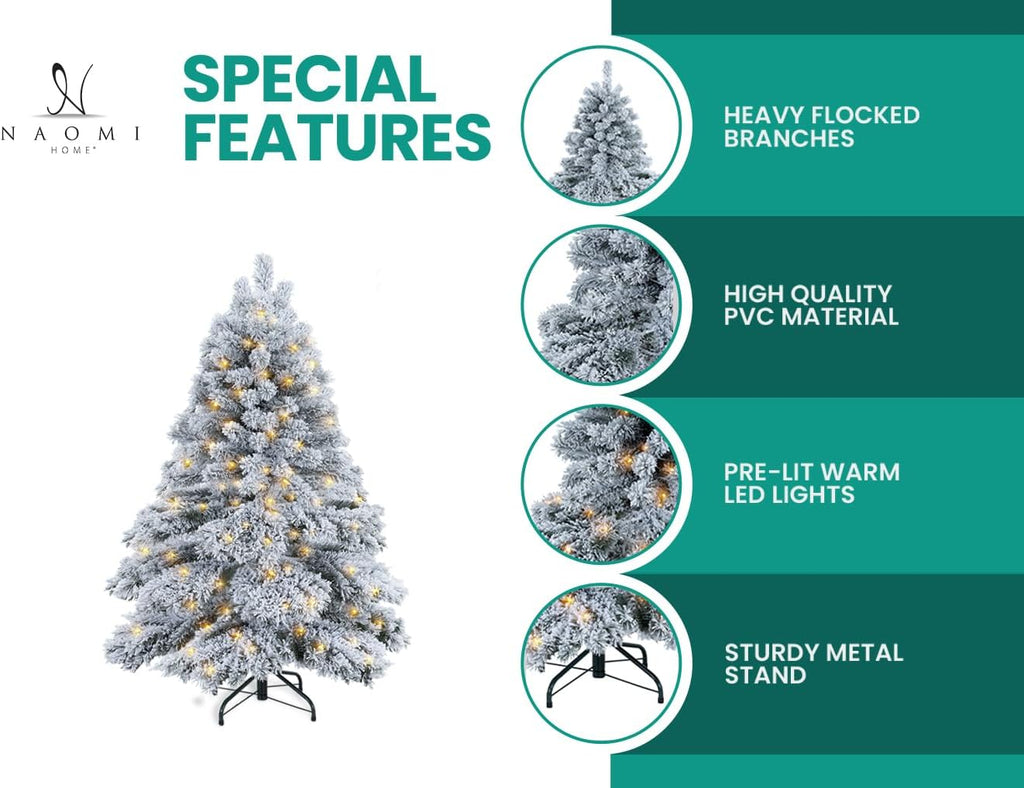 Artificial Prelit Snow Flocked Christmas Tree