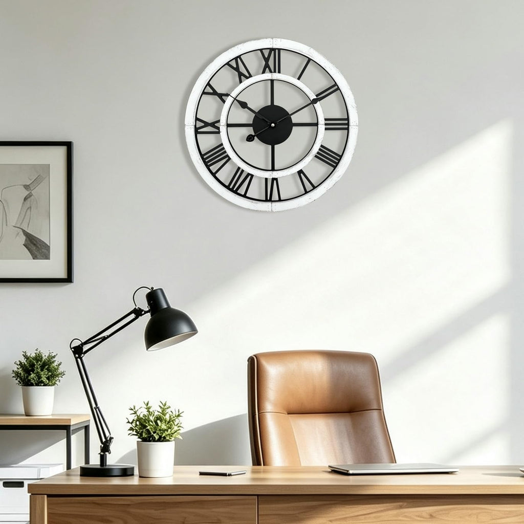 16 Inch Rustic Wall Clock Silent Non-Ticking Wooden Wall Clocks with Roman Numerals Farmhouse Decorative Clock