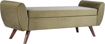 60" Modern Storage Bench with Wood Legs - Light Sage Green Velvet
