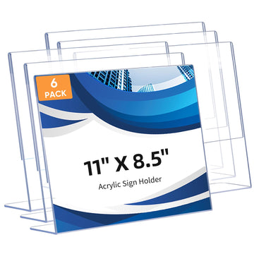 6 Pack L Shape Slanted Back 11x8.5 Plastic Sign Holders with Anti-Slip Pads, Business & Store Acrylic Tabletop