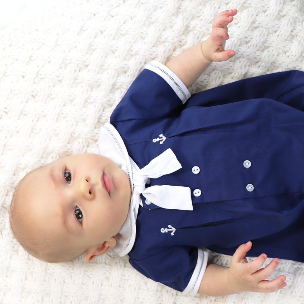 Baby Boys' Sailor Romper with Embroidered Anchors