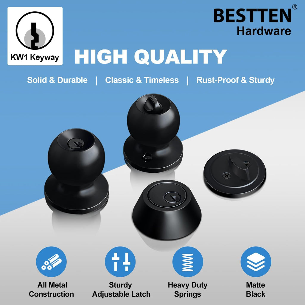 2 Pack Keyed Same Exterior Door Knobs and Single Cylinder Deadbolts Combo Set