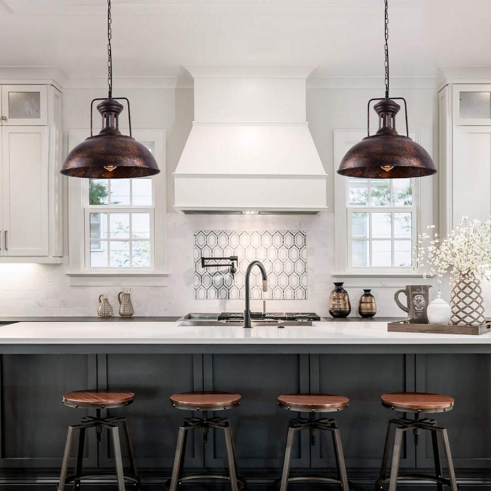 16.14" Farmhouse Pendant Light, Rustic Vintage Hanging Light Fixture Barn Dome Lampshade Ceiling Mount Lamp Island