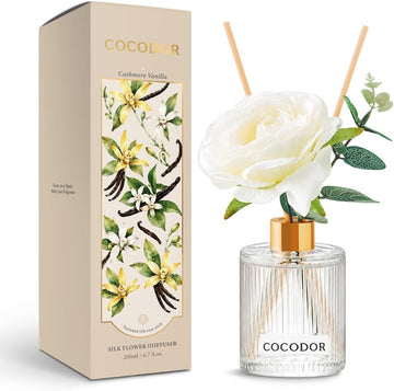 Silk Flower Reed Diffuser Set, Cashmere Vanilla, 6.7 oz Home Décor