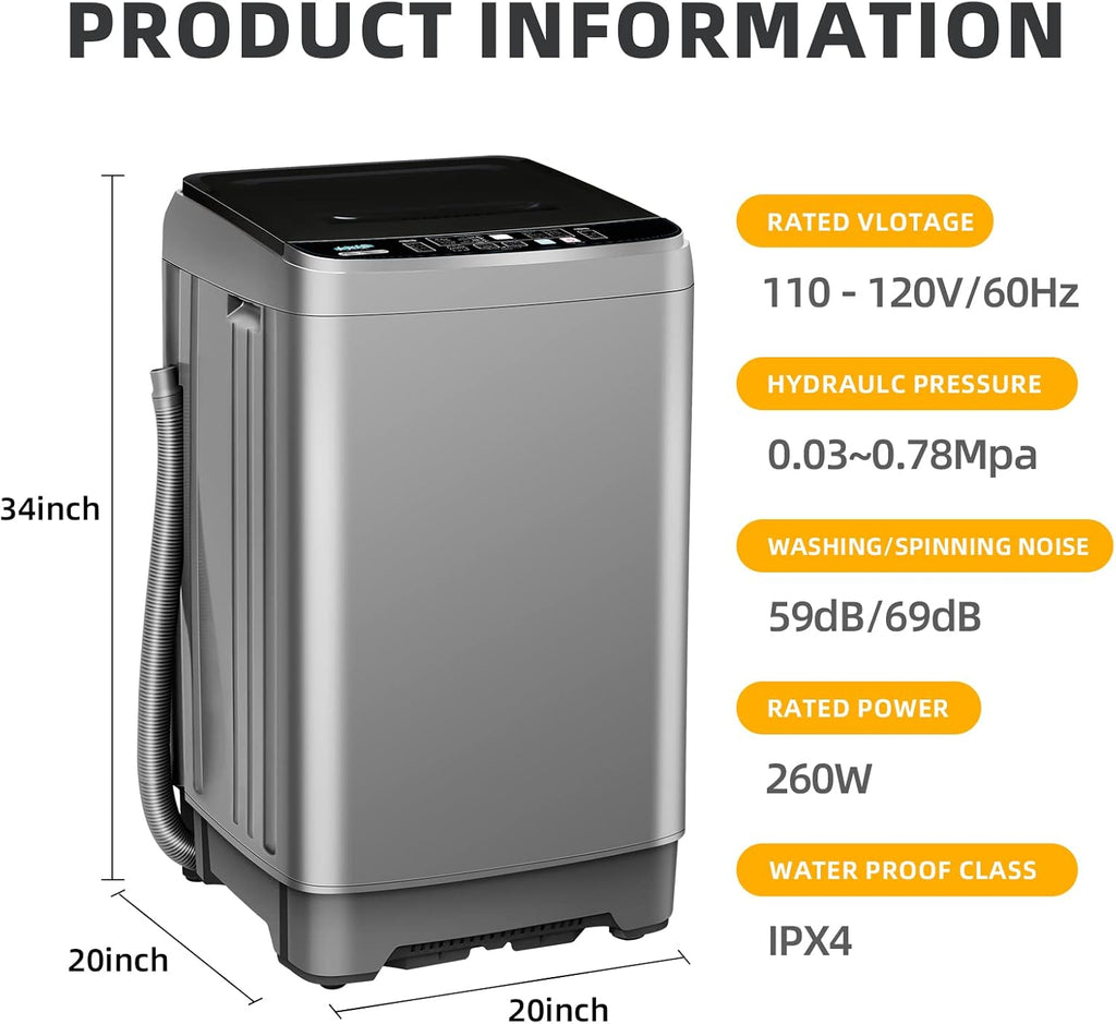 Portable Washing Machine 17.7lbs Full-Automatic Compact Washing Machine for Apartment, 10 Wash Program Small Washer