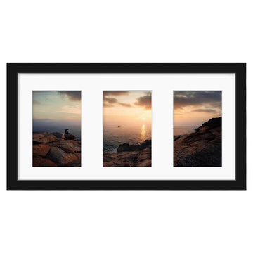 8x16 Panoramic Collage Picture Frame, Black Solid Wood Frame with HD Plexiglass for Multiple Three 4x6 Photos with