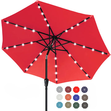 Solar Led Patio Umbrella with 32 Lights 9FT(Red)