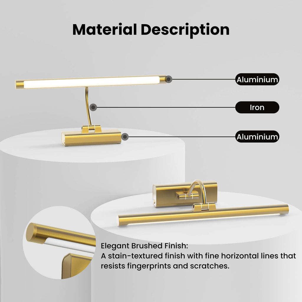 2 Pack 16" Brass Picture Art Lights - 6000mAh Rechargeable Battery Powered Wireless Lighting Gallery, Office, Living