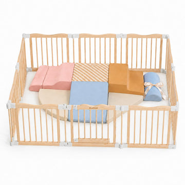 Baby Foam Climbing Blocks and Foldable Wooden Playpen
