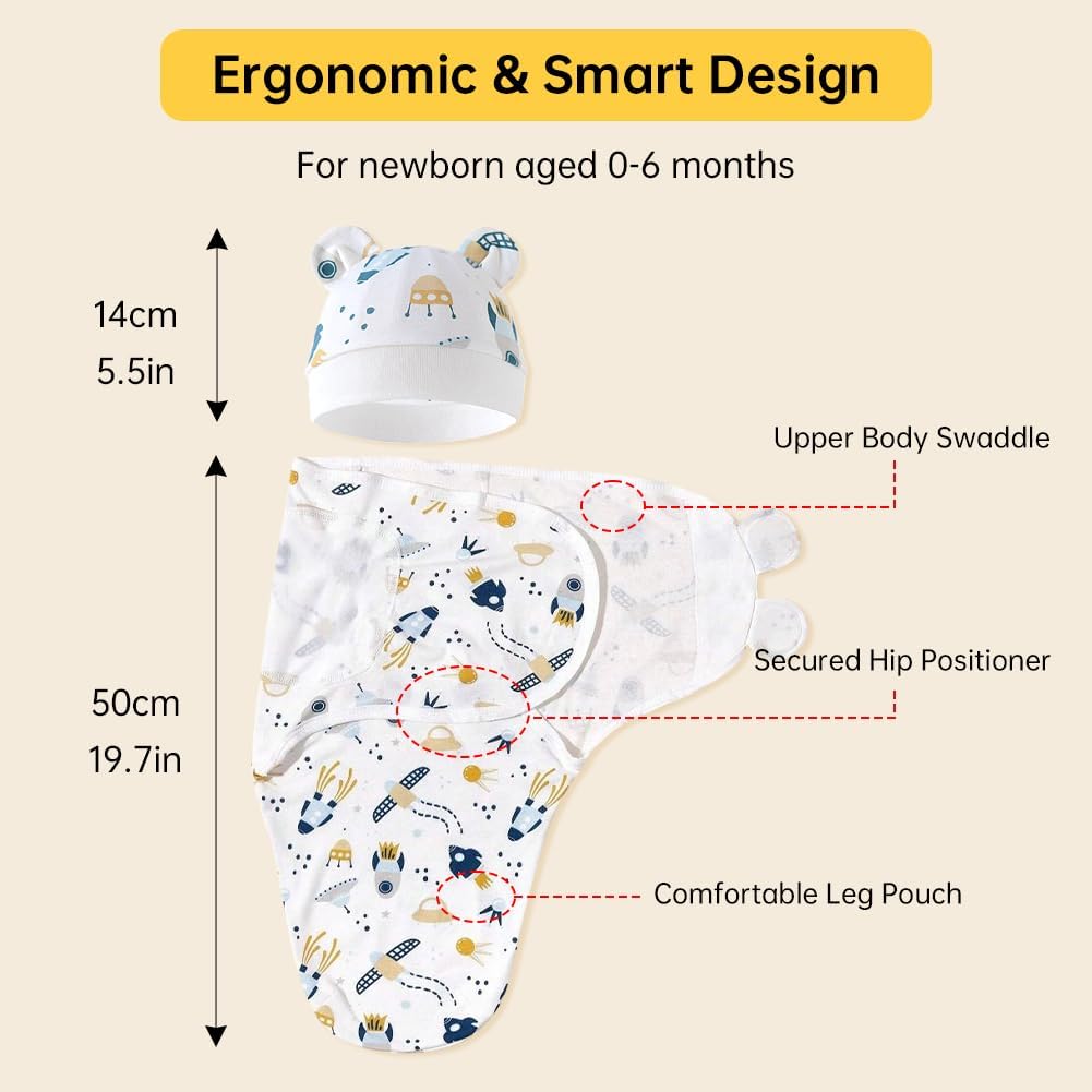 Pack Baby Swaddle Sleep Sack with Hat Set for 0-3 months