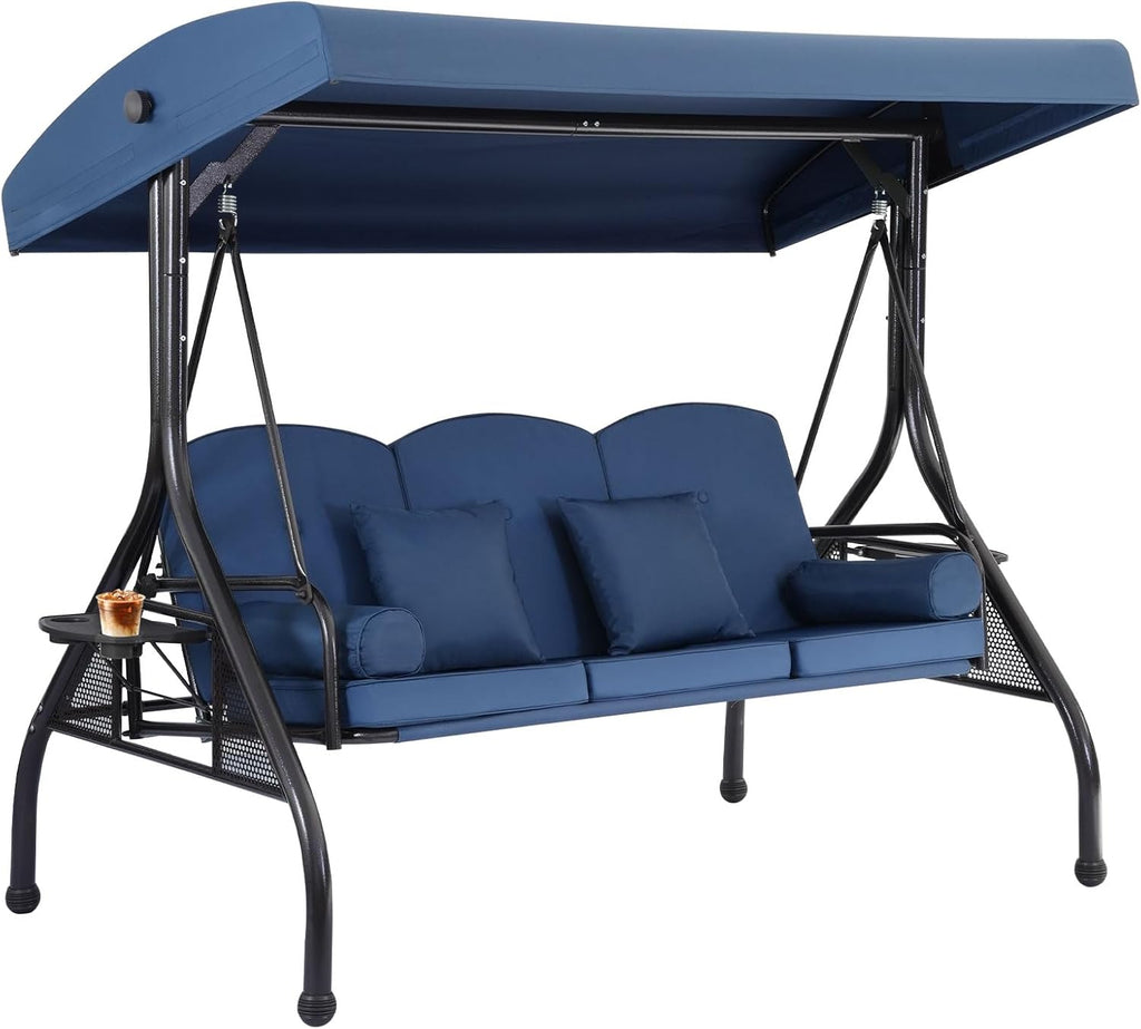 3 Seat Outdoor Porch Swing with Adjustable Canopy,2 in 1 Patio Swing Bed with Stand 800lbs for Adults,Outdoor Swing