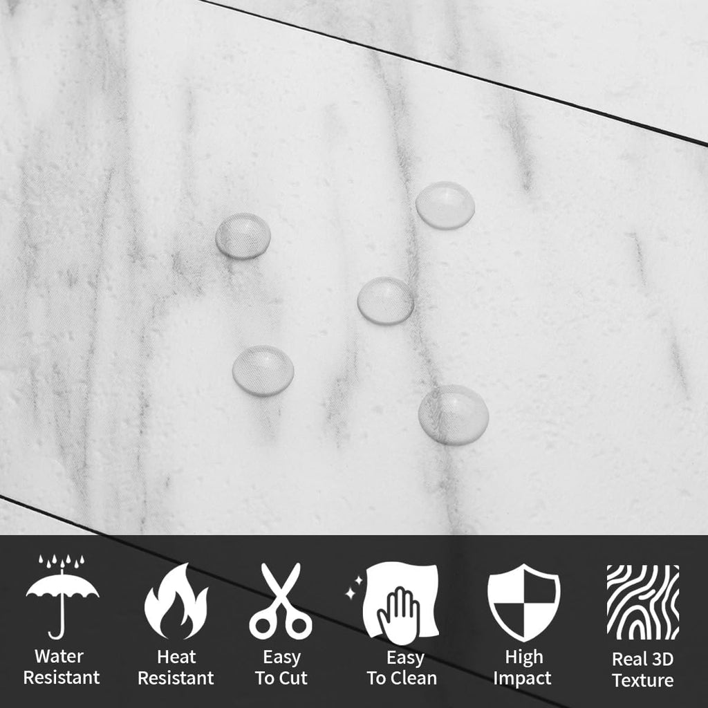100-Piece White Marble Look Peel and Stick Backsplash Wall , 3" x 6" PVC Faux Stone Stick on Tile for Backsplash