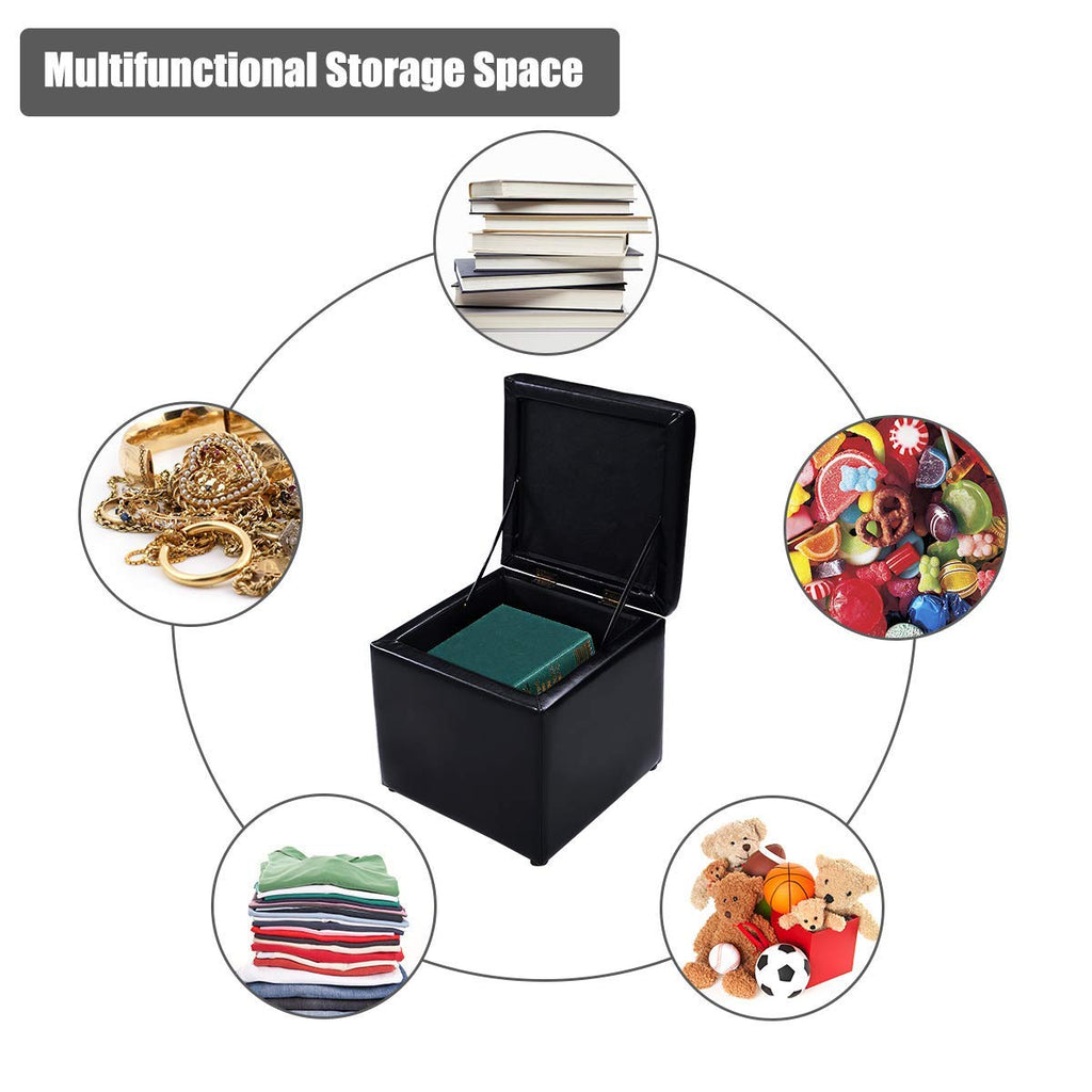16 Inch Square Ottoman with Storage, PU Leather Foot Rest Stool