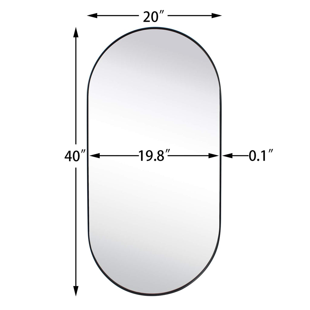 Black Oval Bathroom Mirror 20x40'' Pill Shaped Oblong Vanity Mirror Metal Framed Capsule Mirror for Wall in Stainless