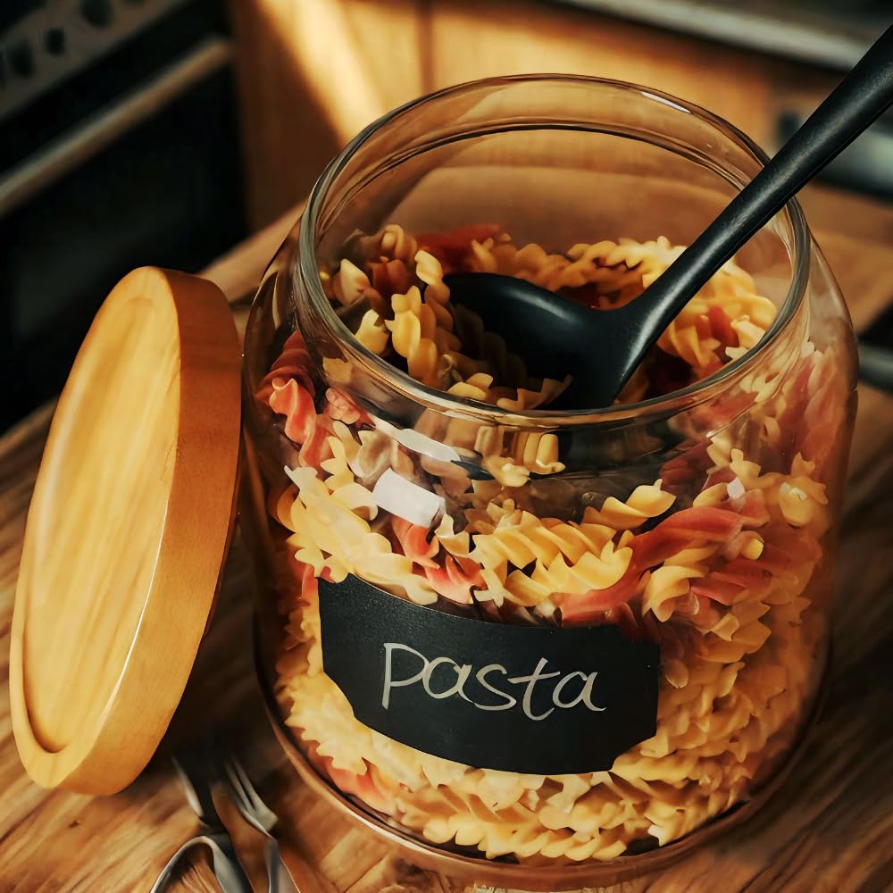 2-Pack Striped Borosilicate Glass Airtight Canisters - Big mouth Large Capacity, Acacia Wood Lid, Food Storage Jars