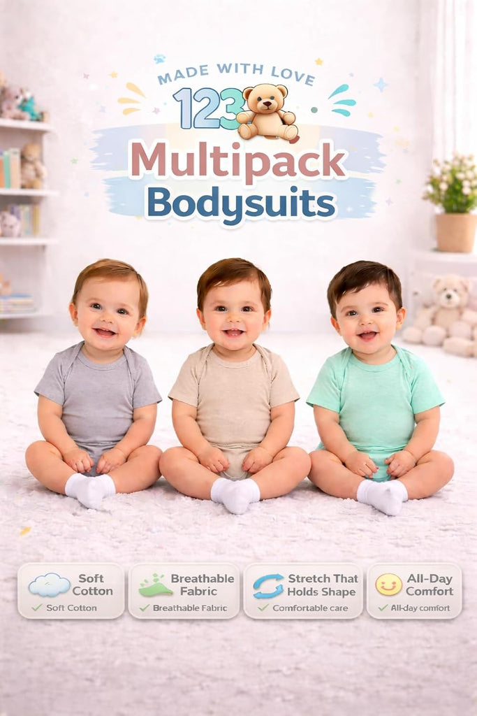 Baby Short-Sleeve Bodysuits Multipack, Boy Girl, to