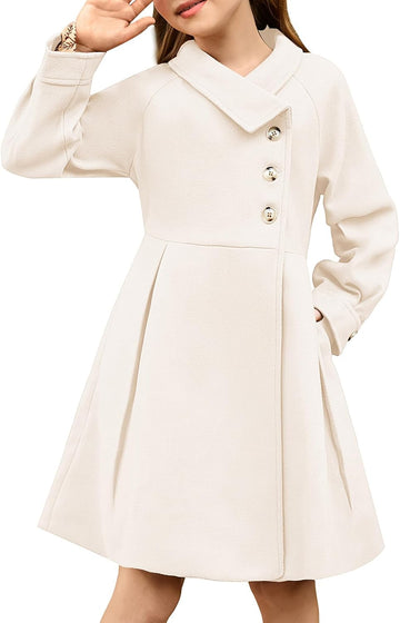 Girls Peacoat Dress Coat Wool Lapel Jacket Fall Winter Outfit