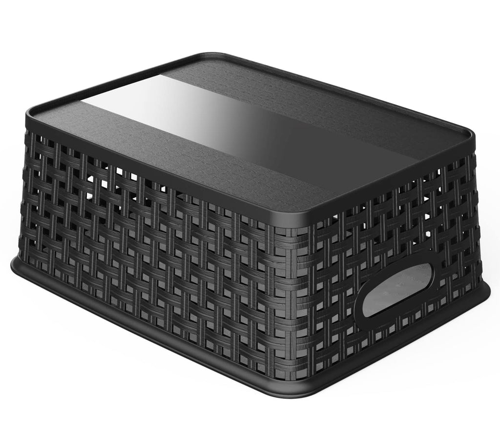 Woven Storage Organizer Basket, 6-Pack Black Plastic Weave Baskets, 10.1 x 7.55 x 4.1