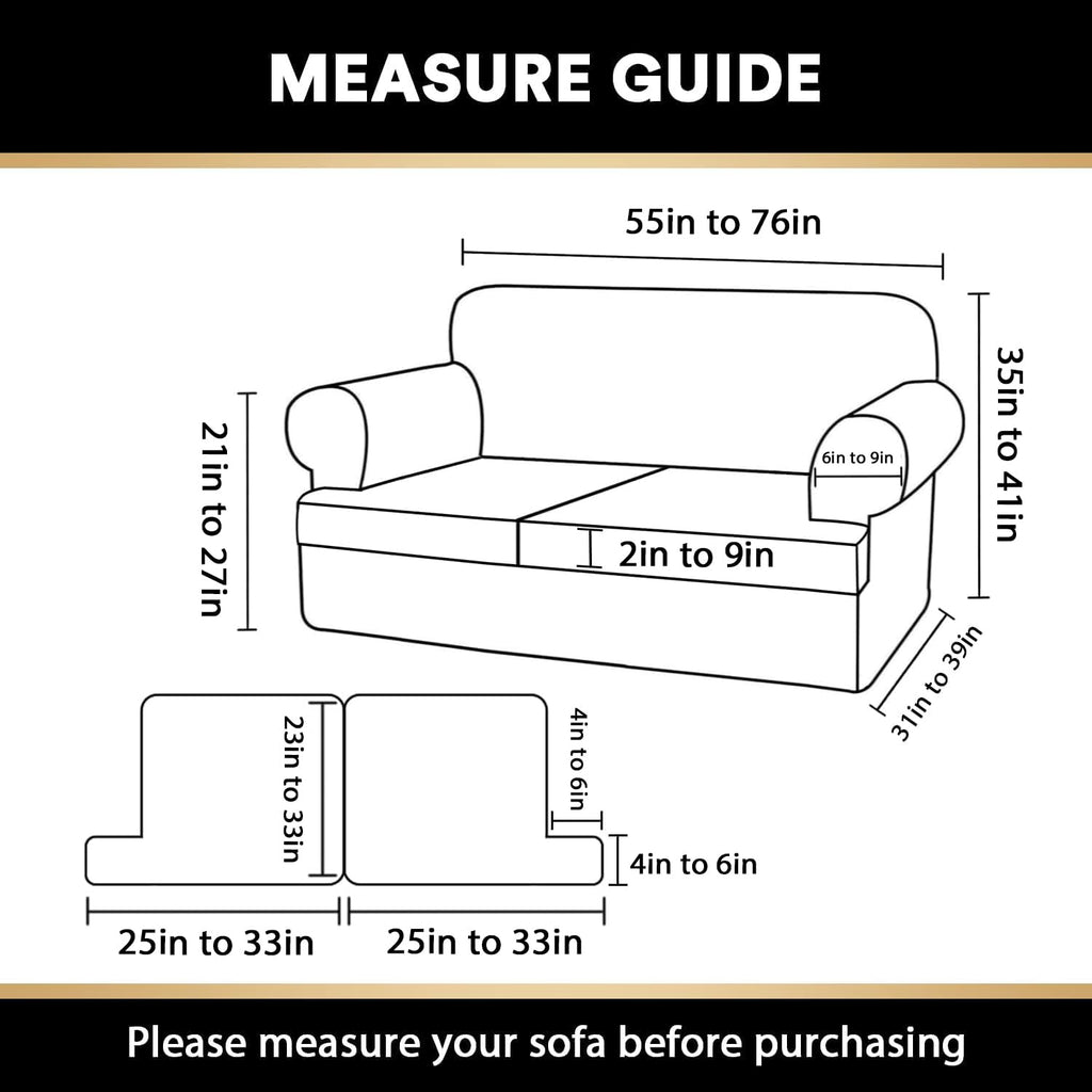T Cushion Loveseat Slipcover - 3 Pieces Sofa Cover for 2 Cushion Couch with 2 Individual T Shape Seat Covers Width Up
