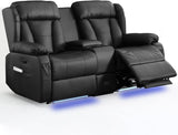 Power Recliner Loveseat Sofa with Console for Living Room, Home Theater Seating Seats with 4 Colors Ambient Lighting