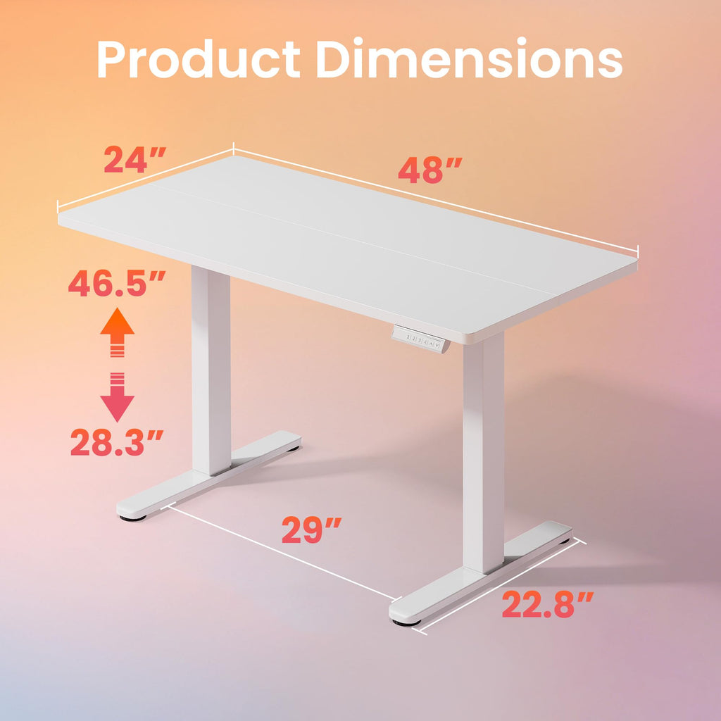 Electric Standing Desk, 48 x 28 Inch Height Adjustable Computer Desk with Storage Bag, 4 Height Memory Settings, Sit