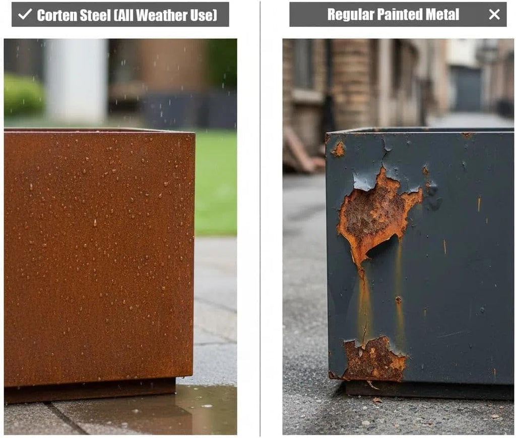 Corten Steel Planters Outdoor, Large Metal Rectangular Planter Box