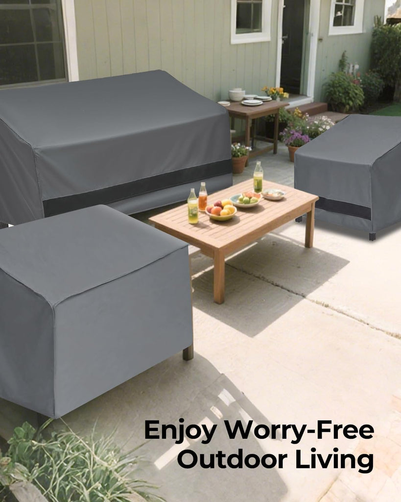 3-Piece Patio Furniture Chair Covers Set, Outdoor 600D Heavy-Duty Waterproof, Fits 3 Seater Sofa 79"x35"x33"& 2