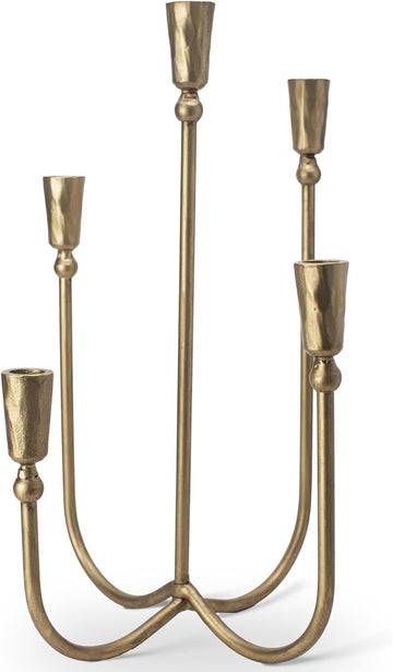 Large Iron Candelabra Centerpieces for Tables, 17.7'' Tall Taper Candle Holders, Vintage Brass Gold Candlestick