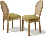 French Country Dining Chairs Set of 2, Farmhouse Rattan Dining Chairs with Round Back and Wood Legs for Kitchen or Bedroom, Olive Green