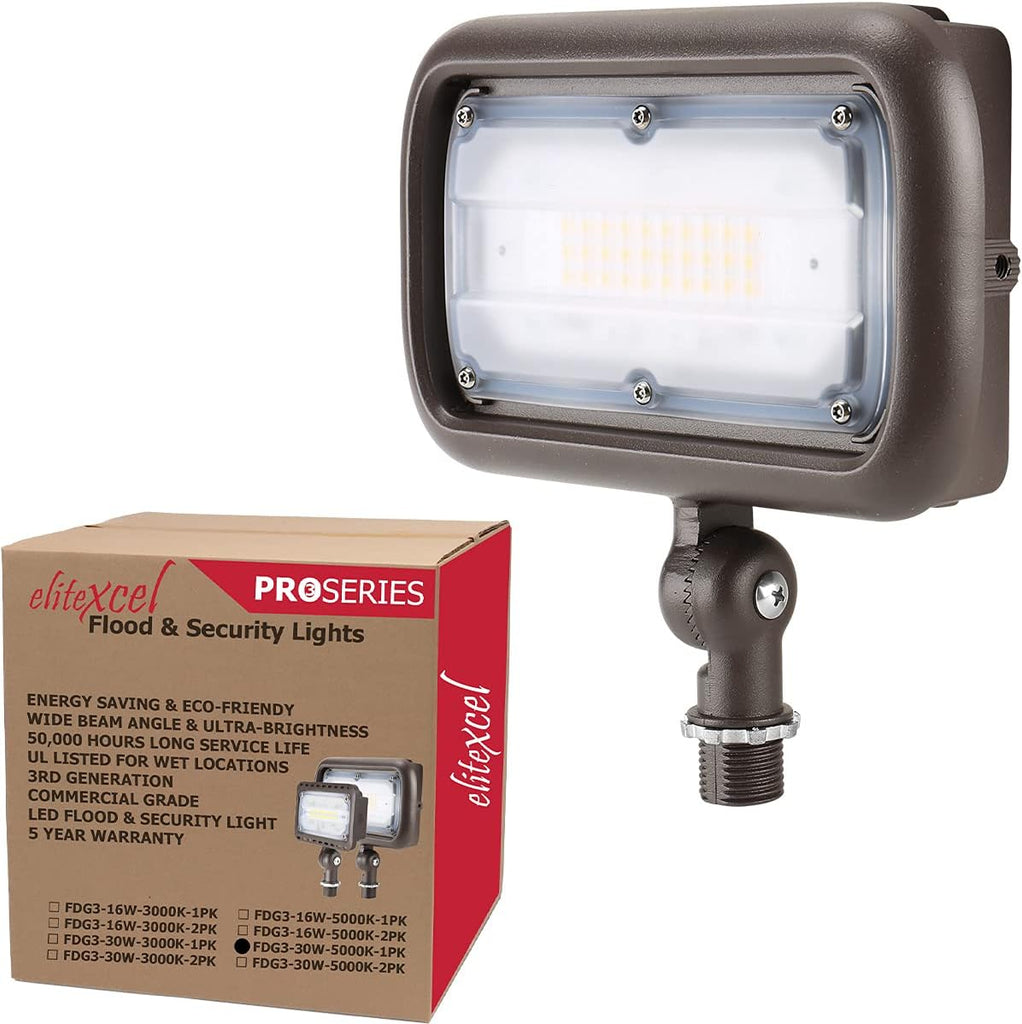 VoltMax 30W LED Flood Light, 120-277V Commercial Security, 1-Pack | Offers 5000K daylight white and 3000lm. Great