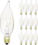 Pack of 12) 15 Watt Clear Candelabra Base (E12) Flame Tip 120V Decorative Dimmable Chandelier Lights Bulbs