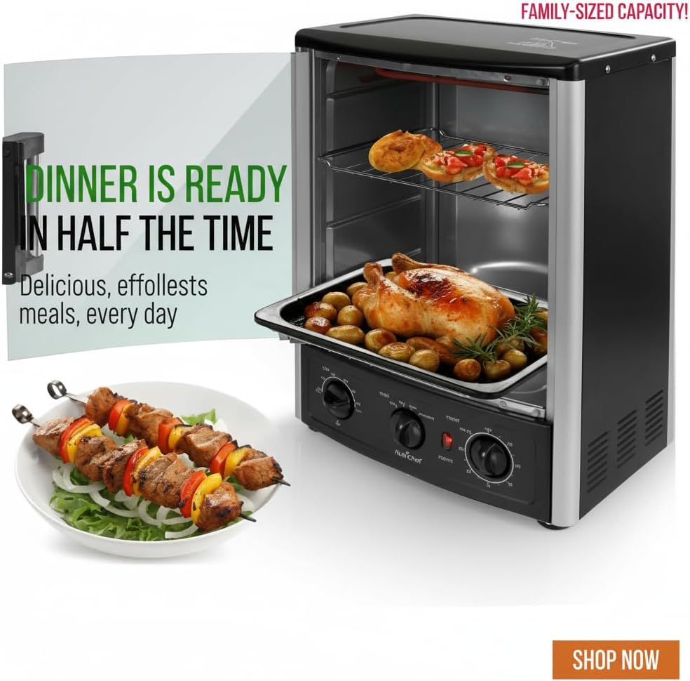 Multi-Function Rotisserie Countertop Oven | 24 Quart Vertical Glass Door Convection Oven, for Rotisserie Roasting &