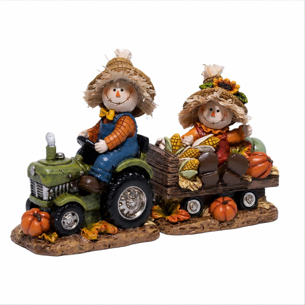 Thanksgiving Scarecrow Tractor Figurine, Harvest Table Decor