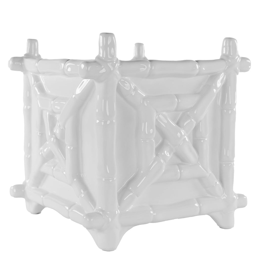 Square Ceramic Planter, Resort White Bamboo