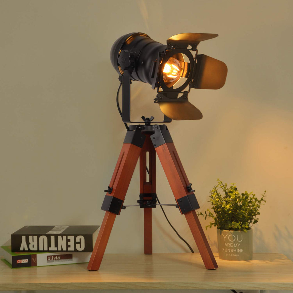 Vintage Adjustable Wood Tripod Floor Lamp, Camera Small