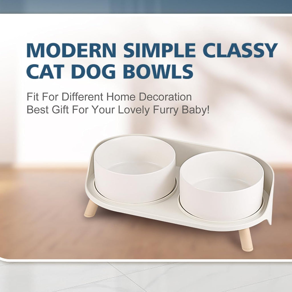 Elevated Ceramic Dog Bowl Set - Double Dog Feeding Bowls with Stand Splash Proof - Raised Dishes for Food and Water