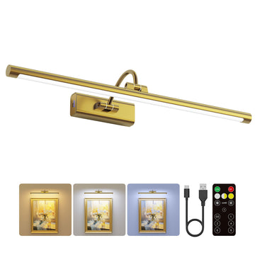 24" Picture Lights for Wall with 8000mAh Battery - Brass Operated Wireless Wall Art Light with Remote Control